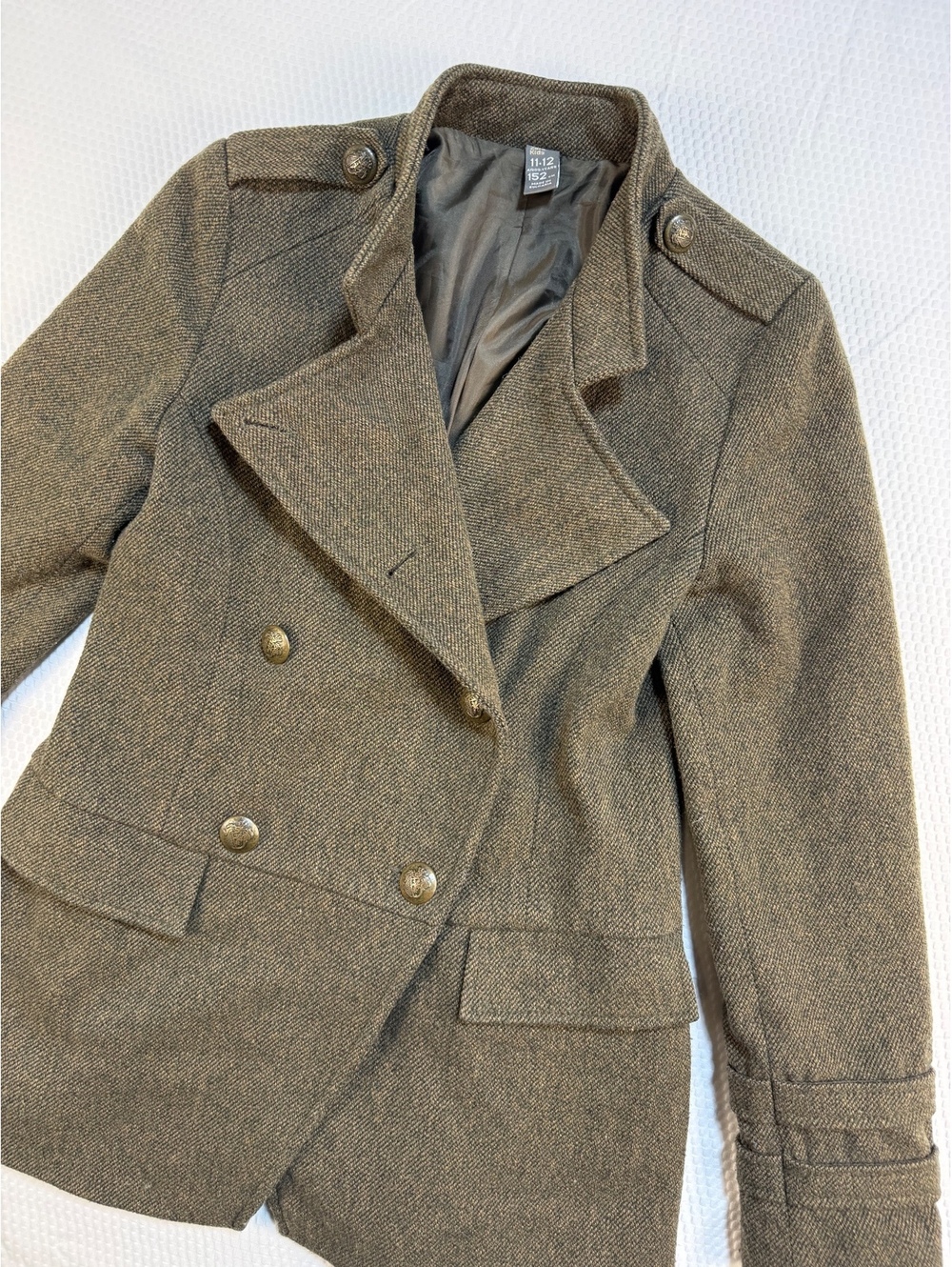 Zara Kids Girls 11-12 152 Wool Blend Military Blazer Double Breasted Preppy